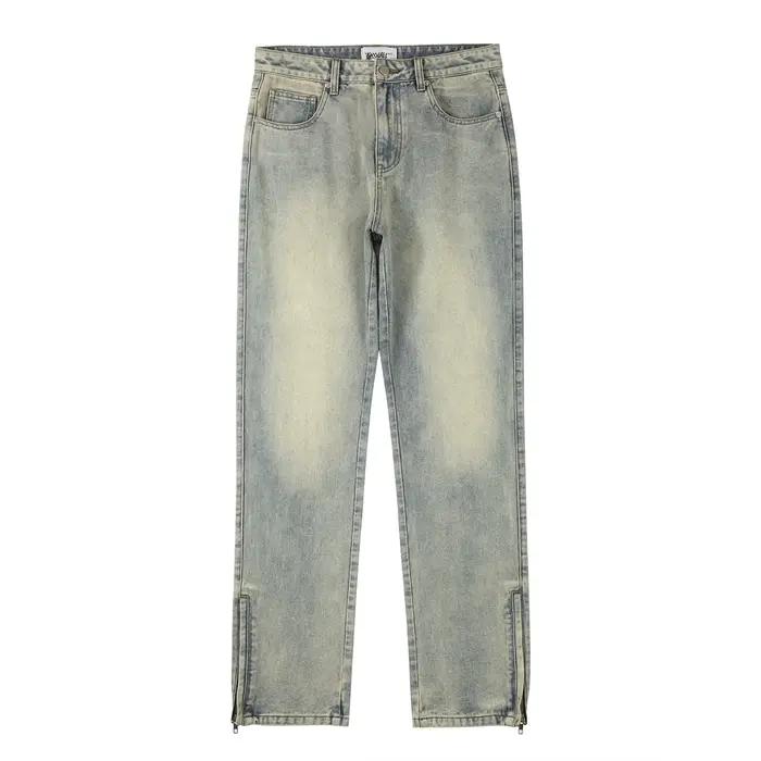 Jean déchiré délavé streetwear pour homme, coupe slim décontractée, teinture boue jaune, style vinta