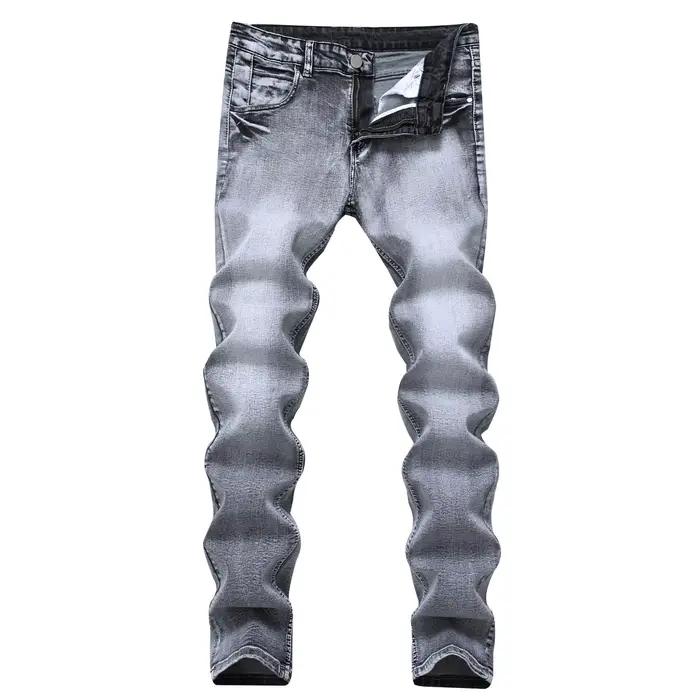 Nouveau 2026 hommes gris jean pantalon mode décontracté coupe ajustée petits pieds pantalons longs t