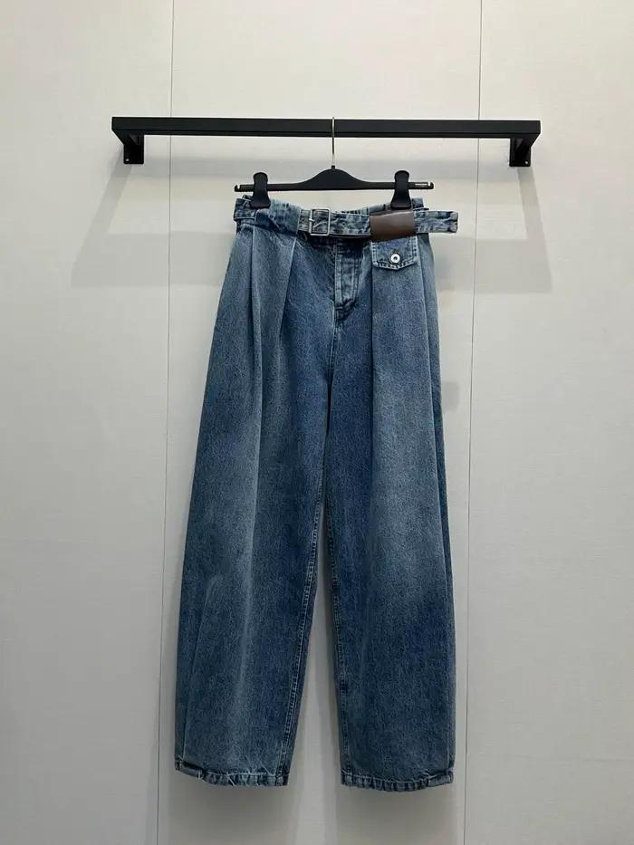 Jean plissé taille haute pour femme, coupe large, style rétro, délavé bleu, décontracté et confortab