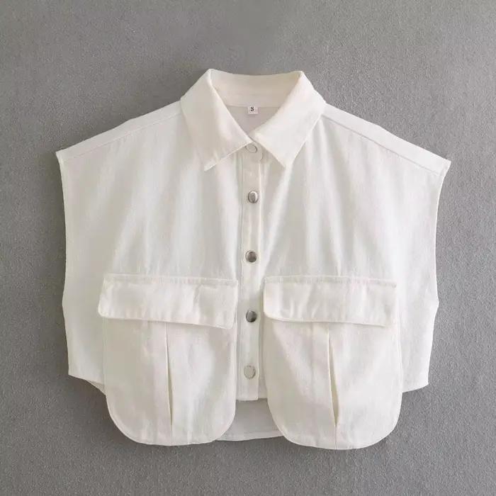 Chemisier court en denim pour femme avec poches, chemise boutonnée, mode féminine, chic, sexy