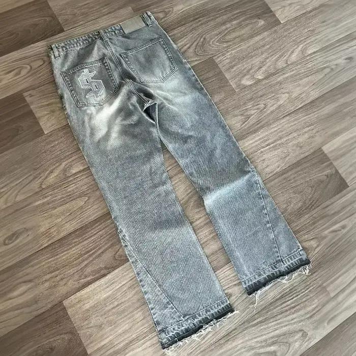 Jean rétro brodé à motif de Dollar pour hommes, pantalon Baggy Hip Hop épissure Y2K, Streetwear goth