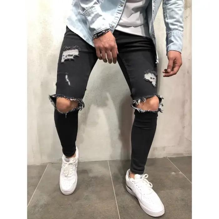 Jeans déchirés pour hommes Mode casual slim denim crayon pantalons Vêtements pour hommes pantalons p