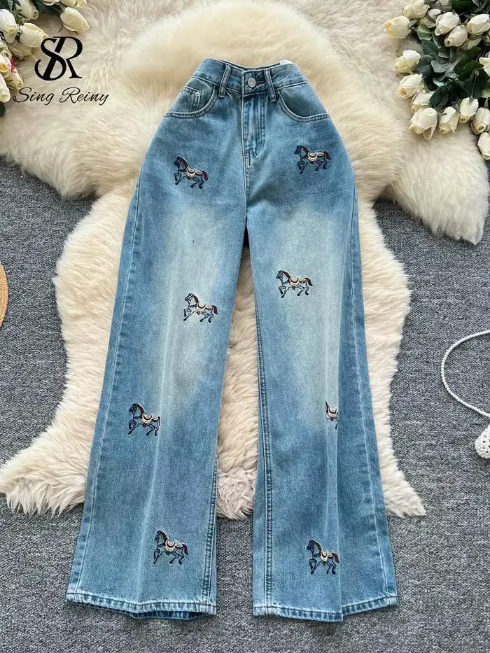 SINGREINY 2026 Jeans brodés artistiques Nouvelle collection Printemps Taille haute Style Workwear Fe
