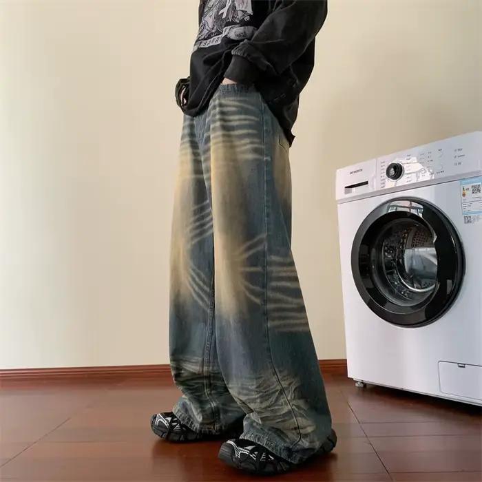 DistMurcia-Jean Bleu à Jambes Larges pour Homme, Baggy Droit, Pantalon en Denim, High Street, à la M