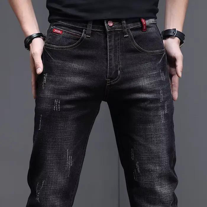Jeans brodés pour hommes, mode coréenne, Slim Little Feet, Vintage Street Denim, fjMale, automne, hi