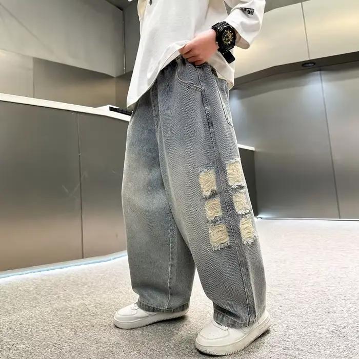 Nouveau élégant enfants garçon Vintage lavage bleu jean élégant Denim pantalon pour âge 5-14 ans enf