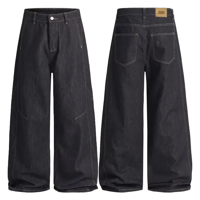 IEFB Style américain hommes Denim pantalon couleur unie lavé décontracté Cleanfit droite jambe large