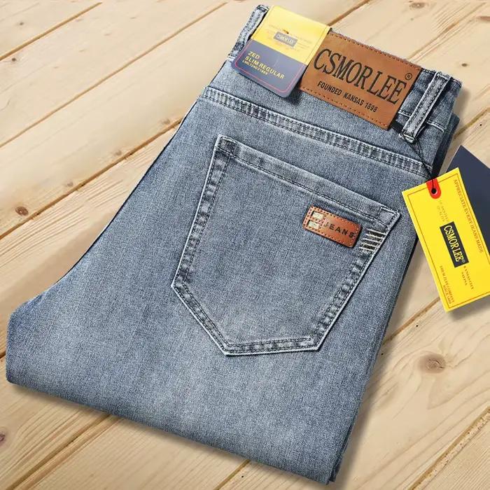Jean décontracté homme 2026 coupe classique coton adoucissant extensible gris bleu-blanc pour homme toutes saisons occasions shopping