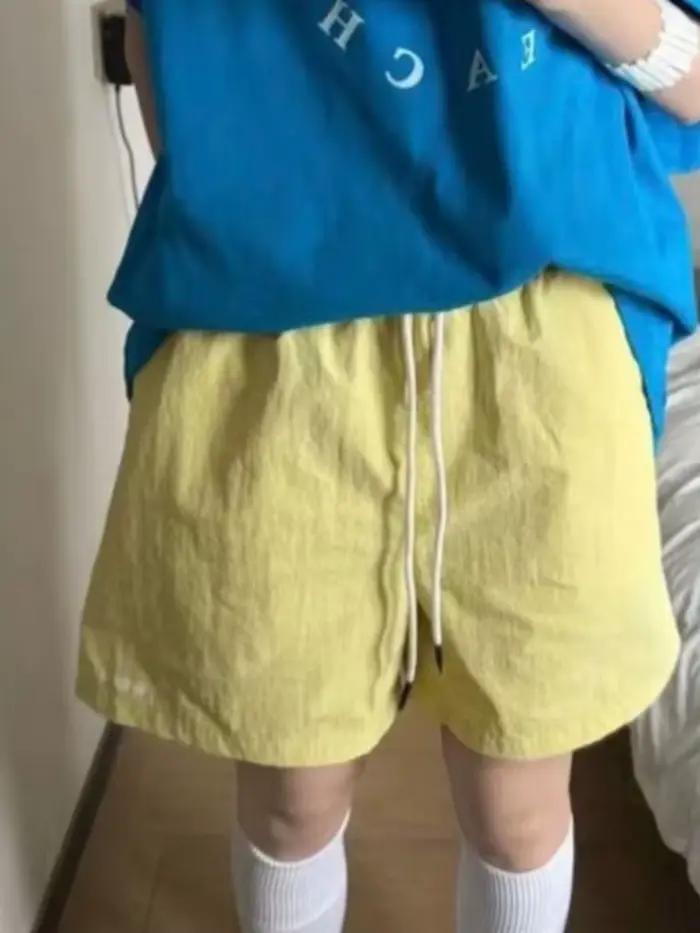 HOUZHOU Harajuku bleu Shorts pour femmes Style coréen Baggy Sport pantalons courts décontracté mode taille haute rétro