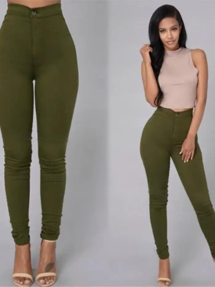 Jean slim femme couleur unie blanc noir taille haute vintage sexy pantalon long décontracté en denim