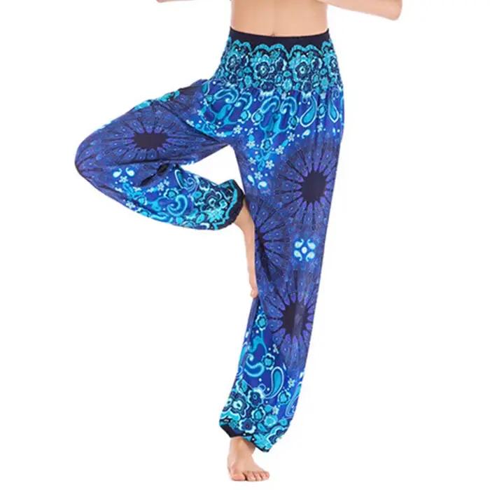 Pantalon Hippie Bohème Ample pour Femme, en Rayonne, avec Poches, Taille Haute, Imprimé, pour Yoga, Plage, Quotidien, Harem, Jogging, Extérieur