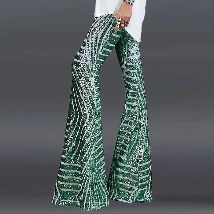 Paillettes taille haute maigre Flare Streetwear sauvage basique mince 2023 tendance Patchwork pantalon pantalons