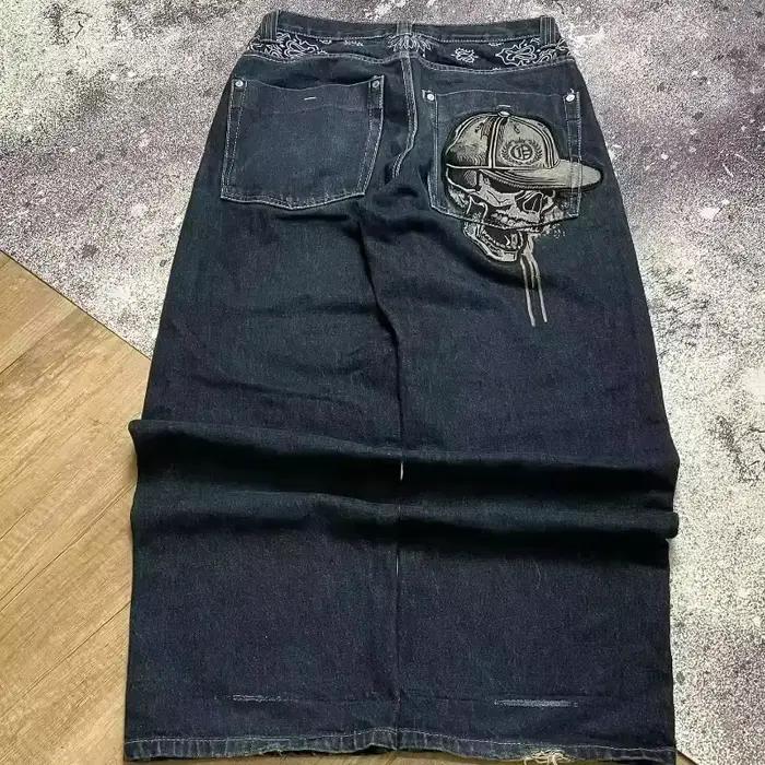 Jeans amples brodés lettres Y2K