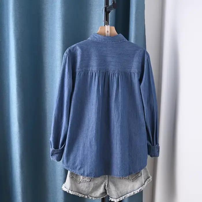 Chemisier d'été pour femmes en denim vintage à la japonaise blouse à manches longues hauts pour dames ocassions spéciales printemps été