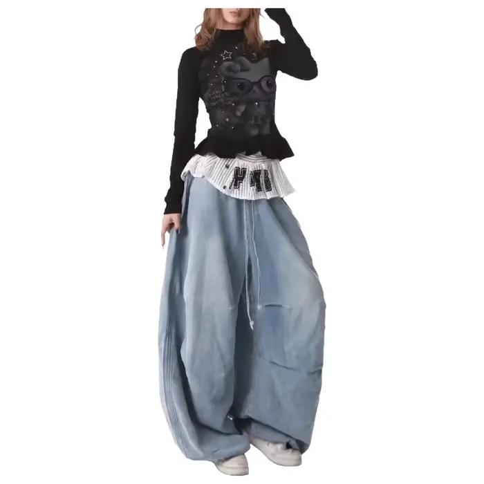 Jean Paratrooper Américain Plissé à Taille Élastique