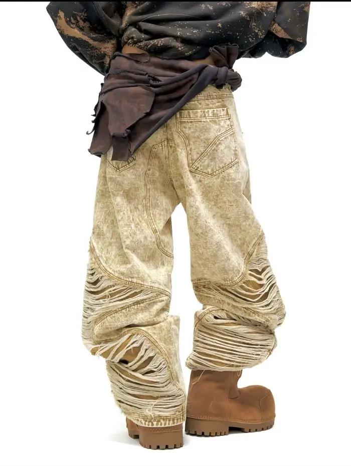 Nouveau Jean Américain Tendance 2025 Style Hip-Hop Urbain Déchiré Coupe Ample à Jambes Larges