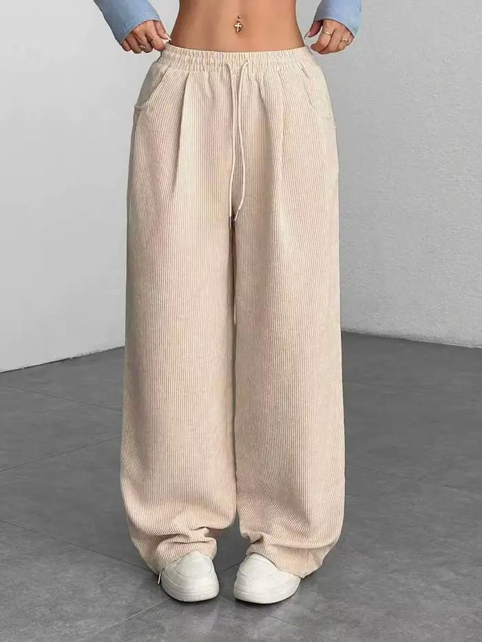 Pantalon décontracté en velours côtelé coupe droite et ample