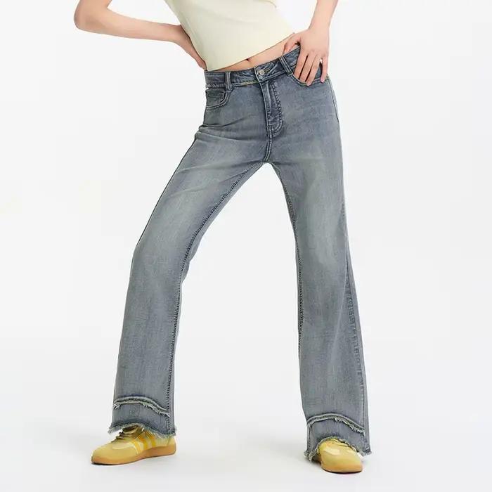 Jean évasé déchiré pour femme Semir style vintage effet allongeant les jambes mode décontractée quotidienne