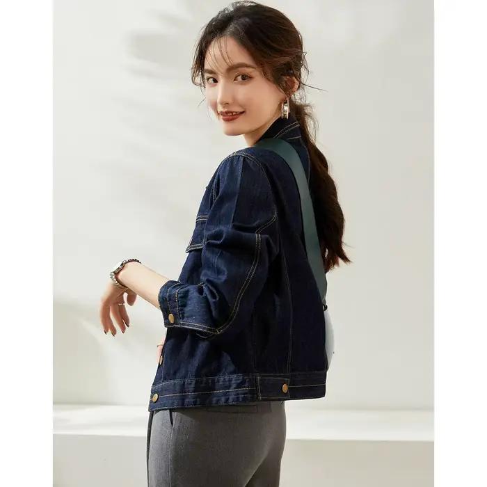 Veste en jean délavée vintage décontractée col rabattu pour femmes printemps automne 2024 LOUIS YAO