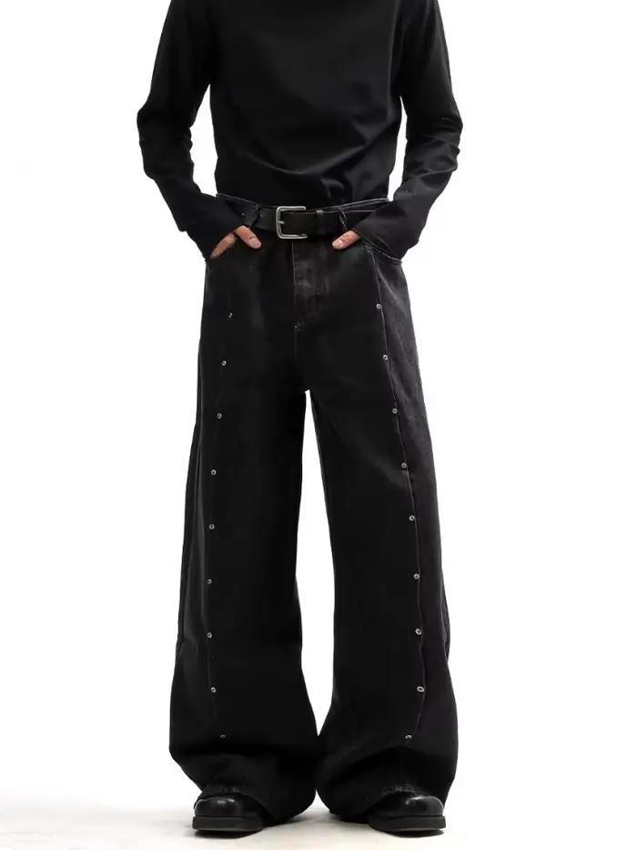 2026 Pantalon Homme Noir Plissé Style Y2K avec Rivets