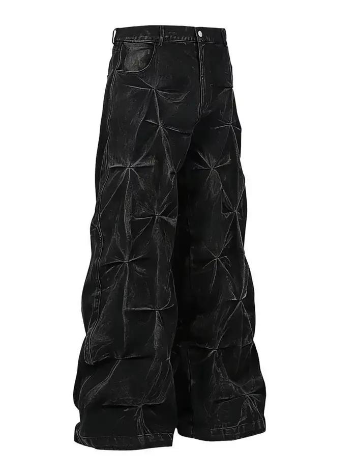 SHENGPALAE Jean en denim délavé plissé déstructuré style européen et américain pour femme