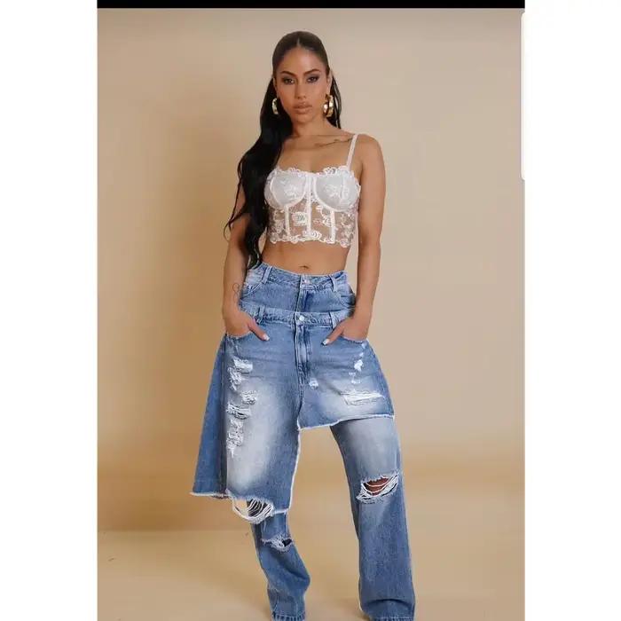 Hip Hop déchiré jean Cargo pantalon Sexy femmes taille haute élégant Streetwear Denim