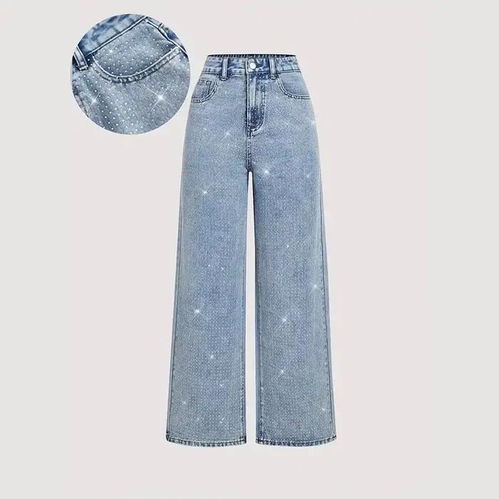 Femmes diamants épissé jean élégant décontracté taille Midi Denim pantalon solide poches bouton