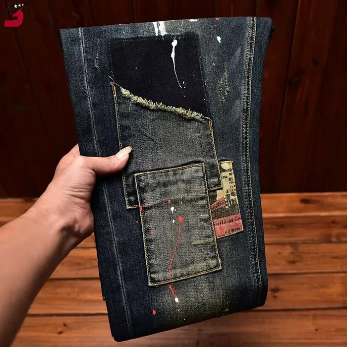 Jeans Homme Tendance Urbaine Bleu Rétro Élastique Coupe Slim Déchiré Vintage Designer Stretch Décontracté Denim Hombre