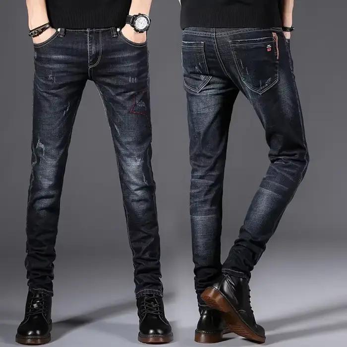 Jean Slim Bleu Foncé pour Homme, Pantalon en Denim, Style Coréen, à la Mode