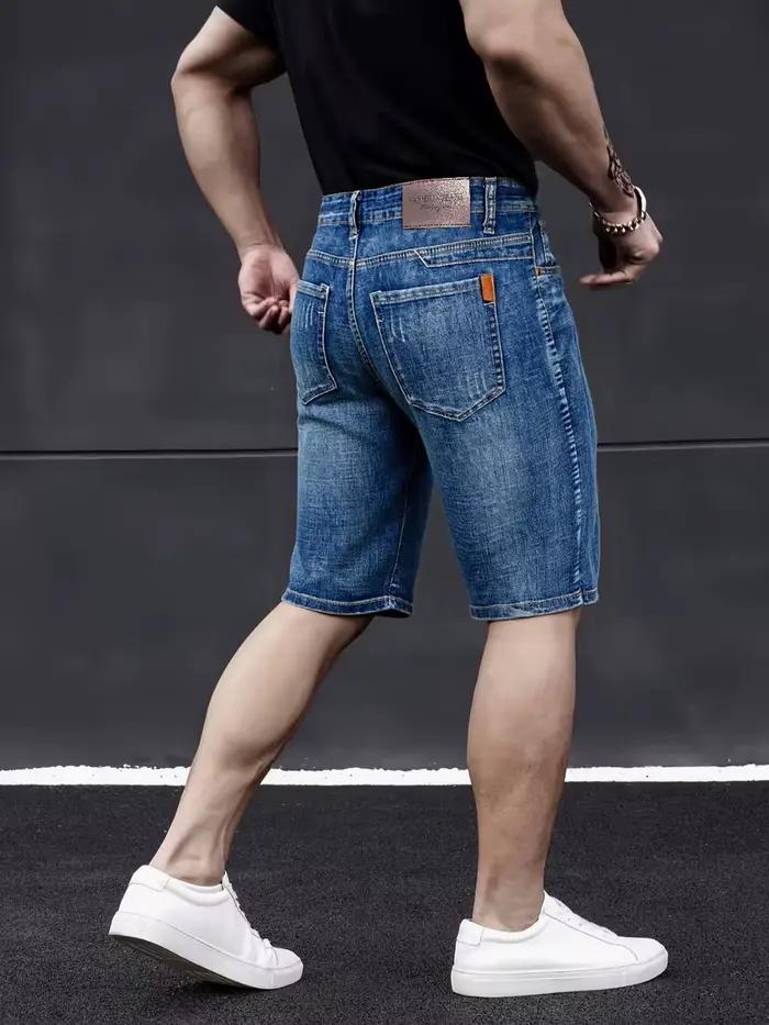 Shorts en jean pour homme été 2026 – Pantalon en denim extensible bleu foncé