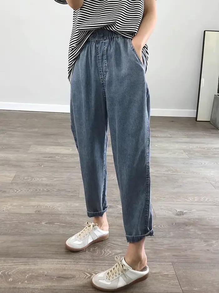 Été grande taille jean femme décontracté ample Baggy Denim sarouel