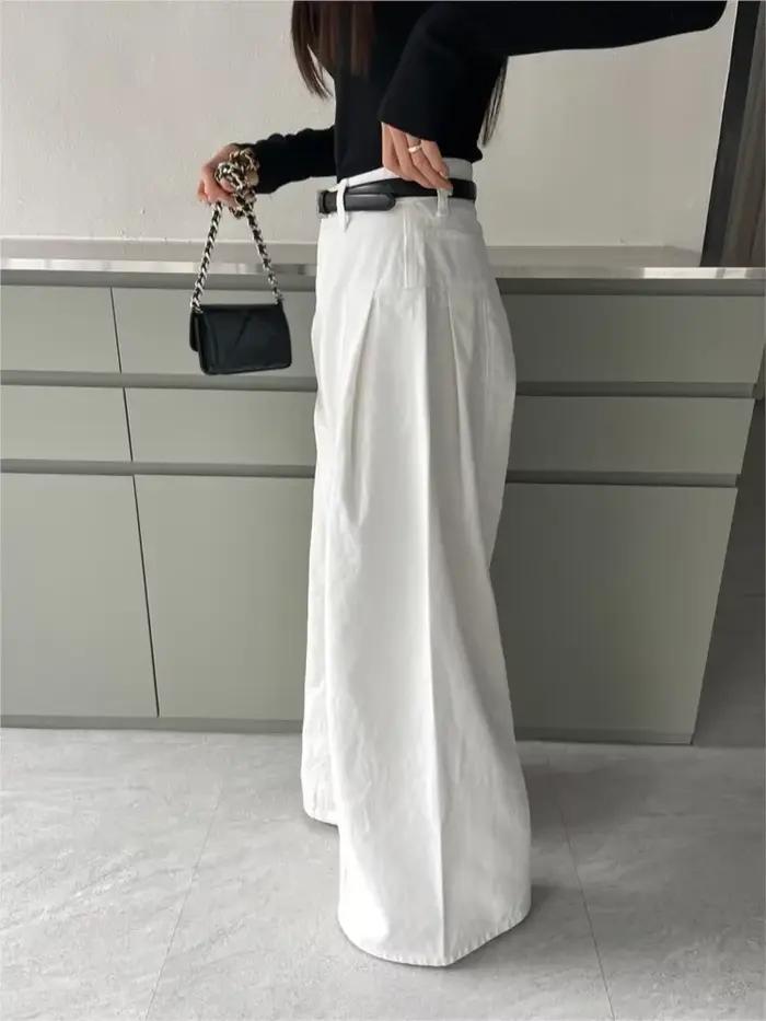 Jean printemps été longue jambe large pantalon femmes taille haute mode décontracté Style coréen dames