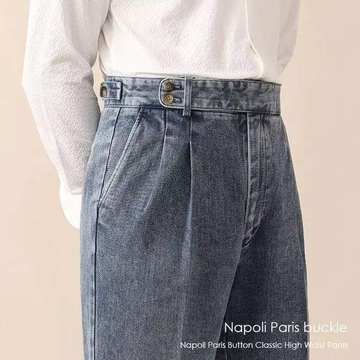 Mode Vintage hommes Naples jean pantalon Styles britanniques taille boucle