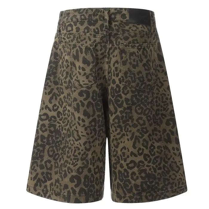 Short en jean léopard vintage ample pour hommes style Hi Street et Hip Hop pour occasions estivales et quotidiennes