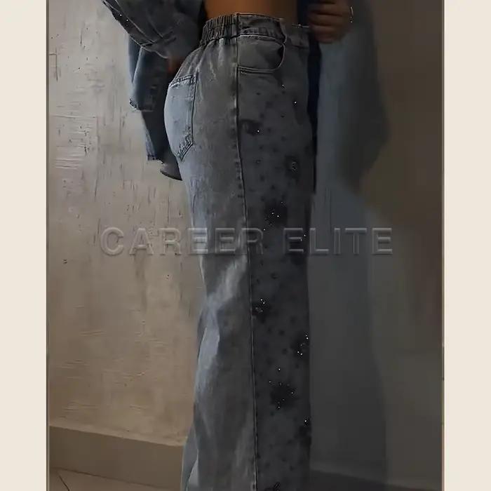 Pantalon en jean pour femmes taille haute jambe large
