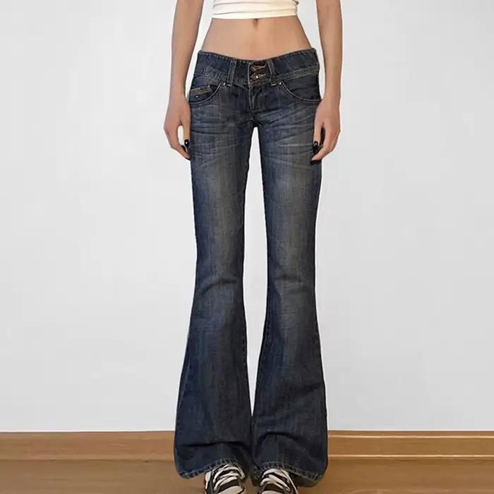 Pantalon évasé en Denim avec poches pour vêtements de travail rétro
