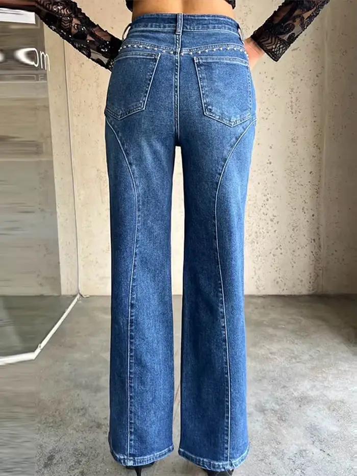 Pantalon droit en Denim clouté pour femmes
