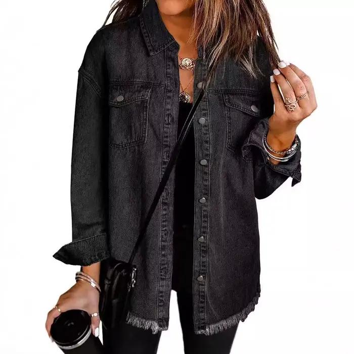 Femmes lavé Denim chemise veste femme revers à manches longues simple boutonnage manteau 2025 décontracté Streetwear