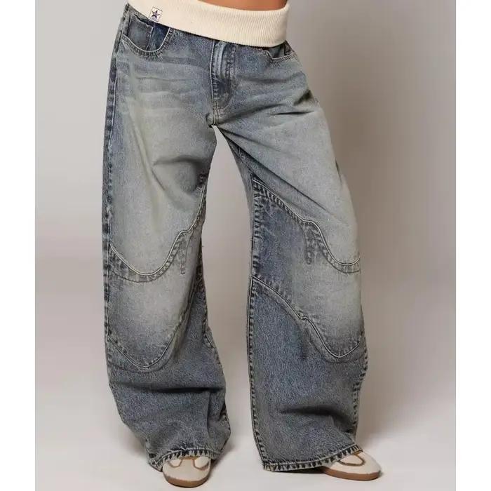 Jean bleu vieux délavé américain rétro rue hommes et femmes tendance droite et ample nouveau style vente chaude jeans décontractés