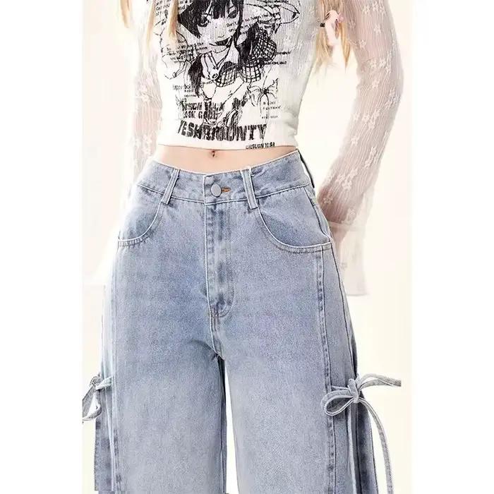 MEXZT Y2K 2000S jean femmes Vintage Streetwear nœud pansement jambe large Denim pantalon Harajuku coréen Baggy