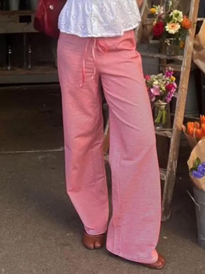 Pantalon rayé mode coréenne Streetwear femmes pantalons à lacets