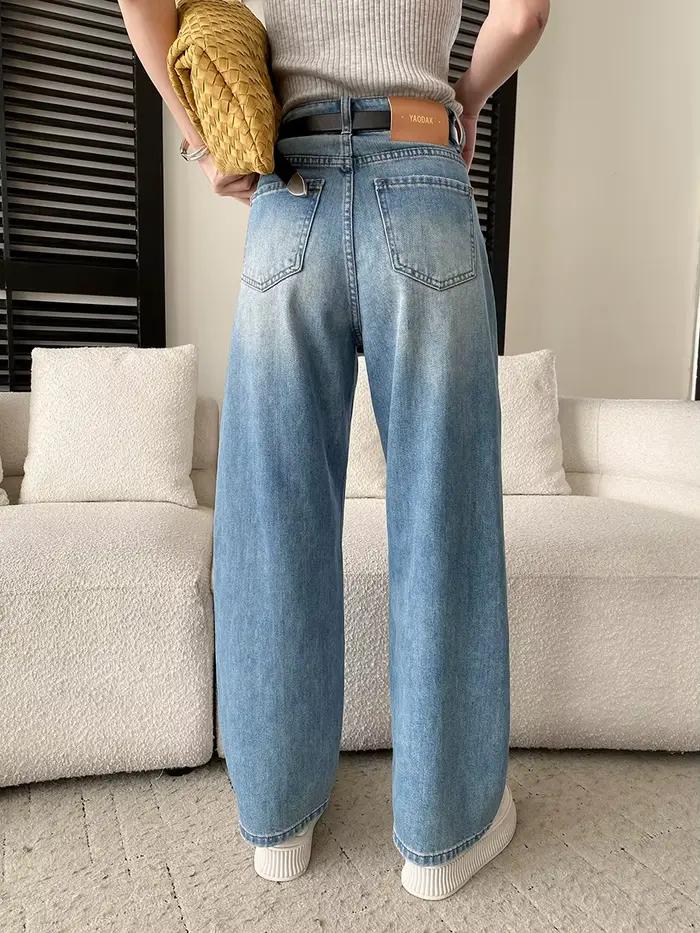 Jeans décontractés vintage bleus à jambe large et droite pour femmes