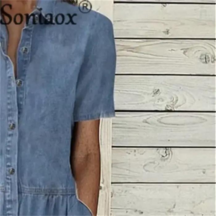 Robe en Denim à Manches Courtes pour Femme