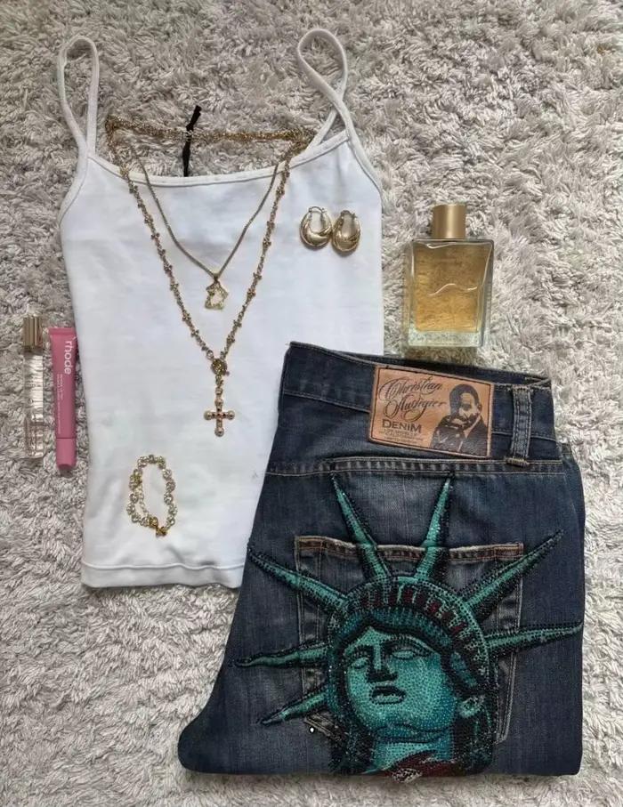 Jean Vintage Y2k années 2000 avec strass brillants