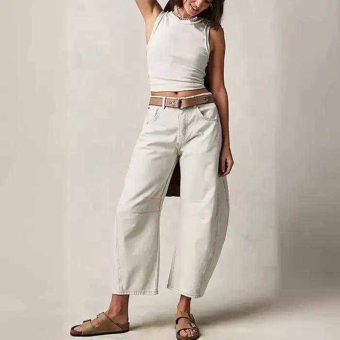 Jean maman Denim femme pantalon à jambes larges longueur cheville poches de lavage taille moyenne en détresse Y2k Streetwear haute rue ample 2025