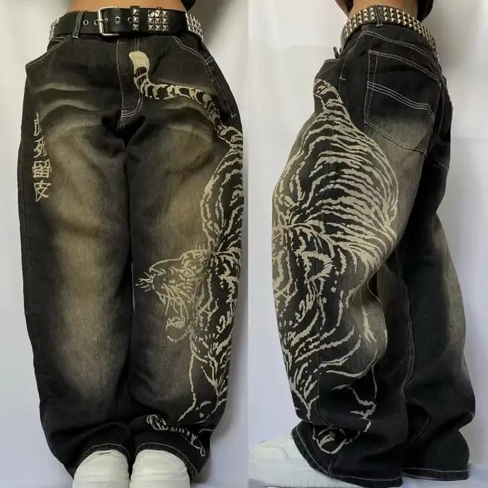 Y2K américain nouvelle mode tigre imprimé jean ample femmes haute rue Harajuku vent tendance décontracté Joker taille haute pantalon à jambes larges
