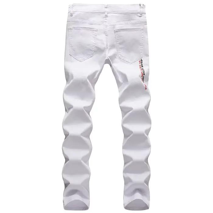 Jean skinny blanc avec lettres brodées pour hommes