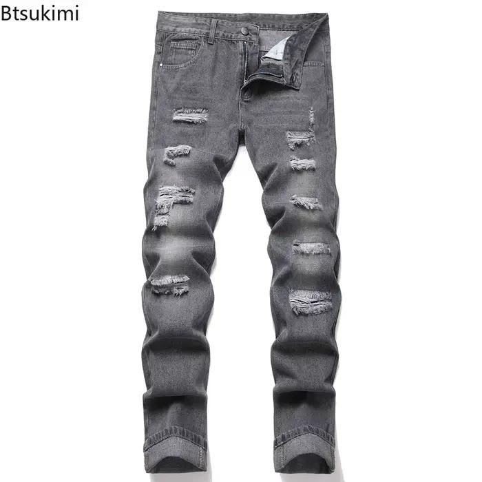 Nouveaux Jeans Hommes Vintage Délavés Style Punk Urbain Coupe Skinny Déchirée Pantalon Crayon Décontracté Trous Tendance Printemps