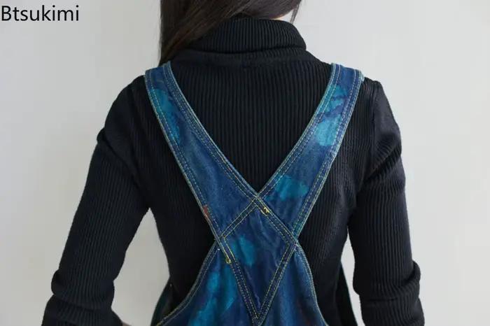 Salopette en jean délavé vintage pour femme, mode d'automne décontracté, style coréen, pantalon ample, streetwear, occasion quotidienne et festive