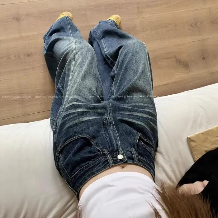 Jean large rétro déchiré style scimitar pour femme